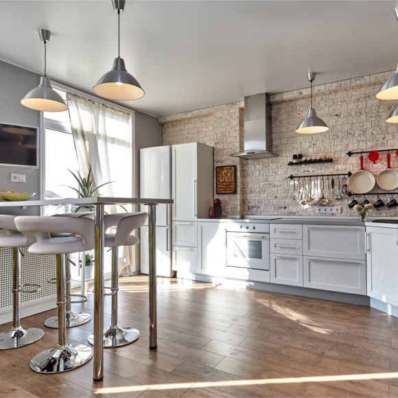 rustic kitchen with wood floors